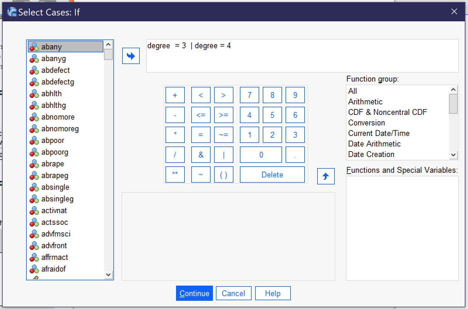It is easiest to enter expressions using the keyboard directly in this dialog.